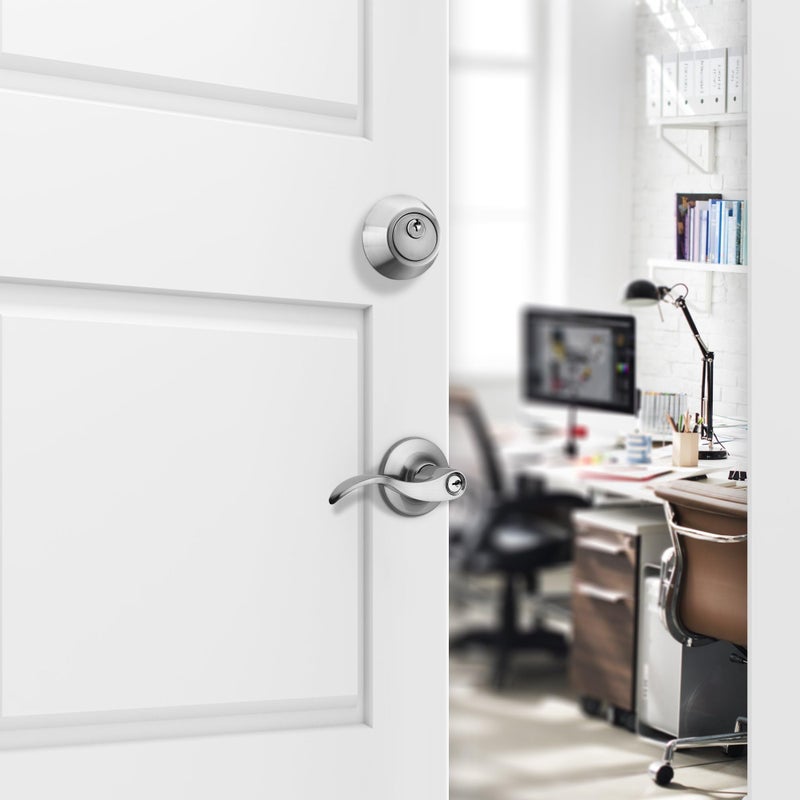 Berlin Modisch Entrance Lever Door Handle (for Office and Front Door) Reversible for Right and Left Side and a Single Cylinder deadbolt Set Keyed Alike Combo Pack Classic Series - Image 2